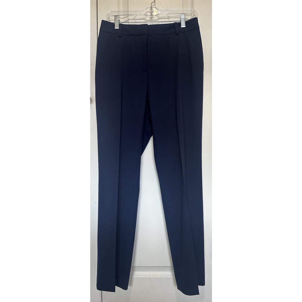 Lafayette 148 New York Clinton Navy Blue Wool Blend Straight Leg Pants Size 4